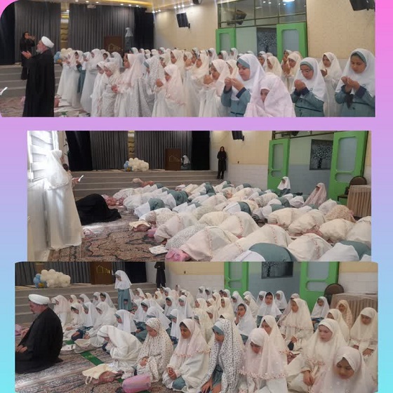 اقامه نماز جماعت توسط روحانی مدرسه